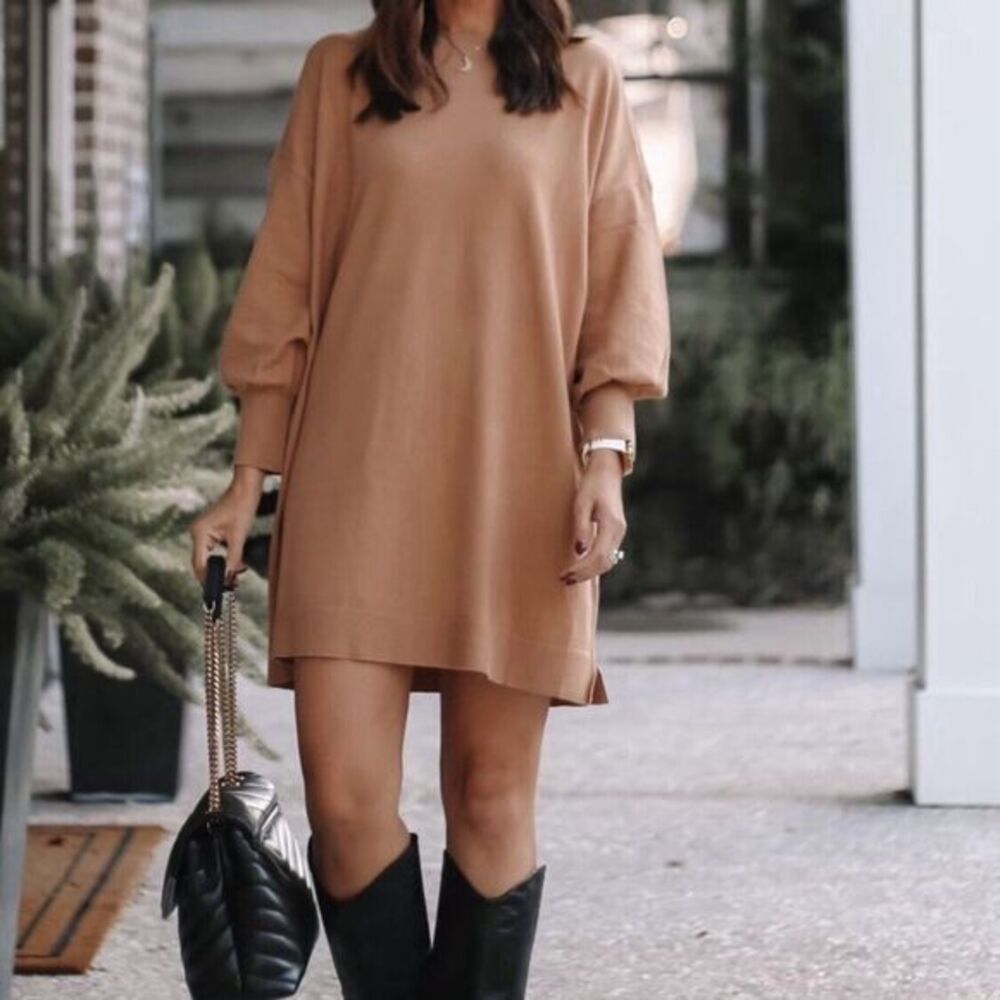 BB Dakota Steve Madden‎ Womens Sweater Dress M Olivia Camel Brown Crewneck Knit